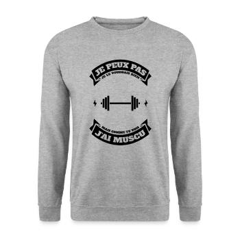 JE PEUX PAS J'AI MUSCU - Sweat-shirt Unisexe - gris chiné - Devant - Alina (178cm) & Michal (187cm)