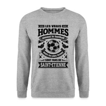 LES VRAIS HOMMES SONT FANS DE SAINT-ÉTIENNE - Sweat-shirt Unisexe - gris chiné - Devant - Alina (178cm) & Michal (187cm)