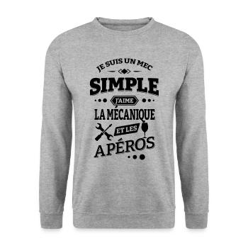 J'AIME LA MECANIQUE ET LES APÉROS - Sweat-shirt Unisexe - gris chiné - Devant - Alina (178cm) & Michal (187cm)