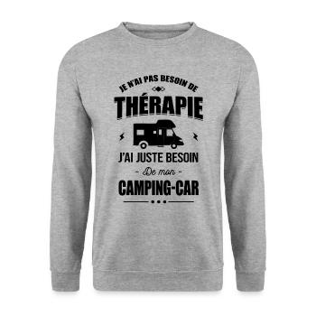 PAS BESOIN DE THÉRAPIE - BESOIN DE MON CAMPING-CAR - Sweat-shirt Unisexe - gris chiné - Devant - Alina (178cm) & Michal (187cm)
