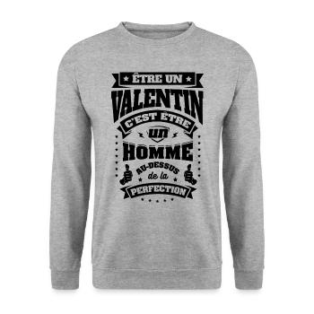 NOM - PRÉNOM - VALENTIN - Sweat-shirt Unisexe - gris chiné - Devant - Alina (178cm) & Michal (187cm)