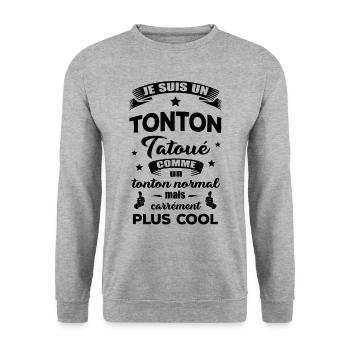 TONTON TATOUÉ - Sweat-shirt Unisexe - gris chiné - Devant - Alina (178cm) & Michal (187cm)