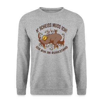 N' Scheiss Muss Ich Ich Bin Im Ruhestand Faultier - Unisex Pullover - Weißgrau meliert - Vorne - Alina (178cm) & Michal (187cm)