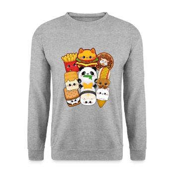 moodrush Design Kawaii Cat Fast Food Print - Unisex Sweatshirt - salt & pepper - Front - Alina (178cm) & Michal (187cm)