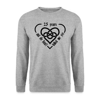 Silberhochzeit 25. Jahrestag Männer Geschenkidee - Unisex Pullover - Weißgrau meliert - Vorne - Alina (178cm) & Michal (187cm)