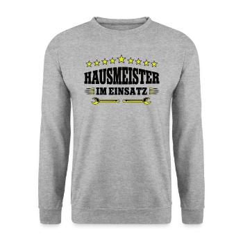 Hausmeister im Einsatz Hauswart Hausmeisterarbeit - Unisex Pullover - Weißgrau meliert - Vorne - Alina (178cm) & Michal (187cm)