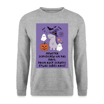 Kinder Halloween - Unisex Pullover - Weißgrau meliert - Vorne - Alina (178cm) & Michal (187cm)