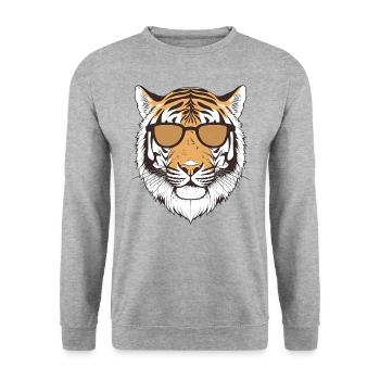 Tiger trägt Schatten Tierliebhaber - Unisex Pullover - Weißgrau meliert - Vorne - Alina (178cm) & Michal (187cm)