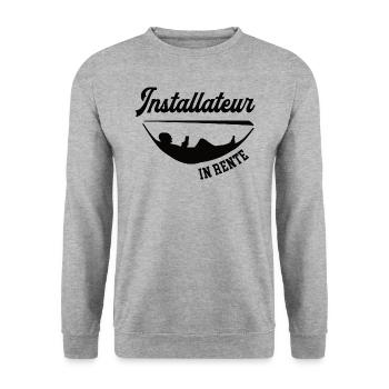 Installateur in Rente Rentenbeginn Chef Meister - Unisex Pullover - Weißgrau meliert - Vorne - Alina (178cm) & Michal (187cm)