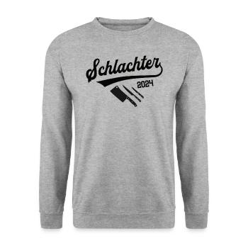 Schlachter 2024 Beruf Schlachterei Lehre Lehrling - Unisex Pullover - Weißgrau meliert - Vorne - Alina (178cm) & Michal (187cm)