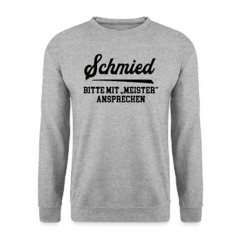 Schmied Meister Prüfung Bestanden Schmiede - Unisex Pullover - Weißgrau meliert - Vorne - Alina (178cm) & Michal (187cm)