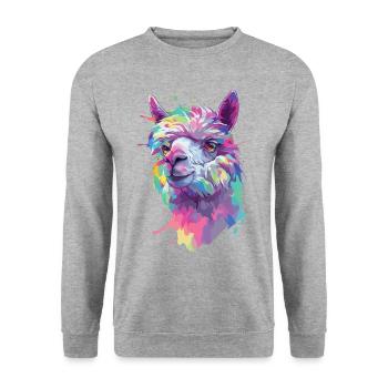 Alpaca Llama Animal Nature Zoo Andes Inca Colorful Art - Unisex Sweatshirt - salt & pepper - Front - Alina (178cm) & Michal (187cm)