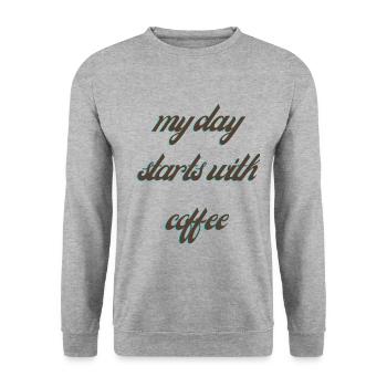 Statement und Kaffee- Spruch - Unisex Pullover - Weißgrau meliert - Vorne - Alina (178cm) & Michal (187cm)