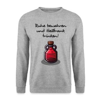 Ruhe Bewahren Und Heiltrank Trinken - Unisex Pullover - Weißgrau meliert - Vorne - Alina (178cm) & Michal (187cm)
