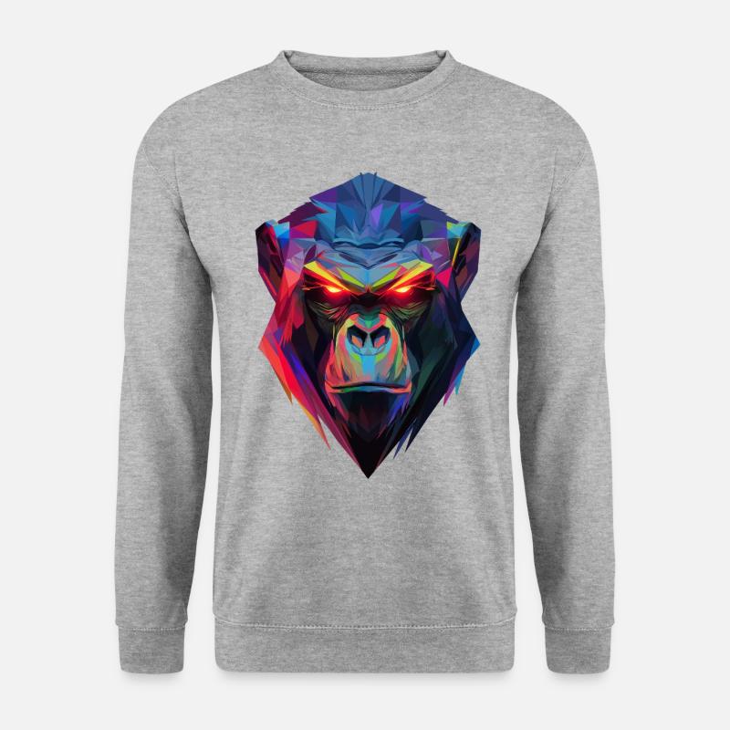 Geometrischer Neon-Gorilla - Unisex Pullover - Weißgrau meliert
