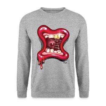 Grusel Schlund - Unisex Pullover - Weißgrau meliert - Vorne - Alina (178cm) & Michal (187cm)