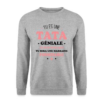 Une tata géniale et une marraine formidable - Sweat-shirt Unisexe - gris chiné - Devant - Alina (178cm) & Michal (187cm)