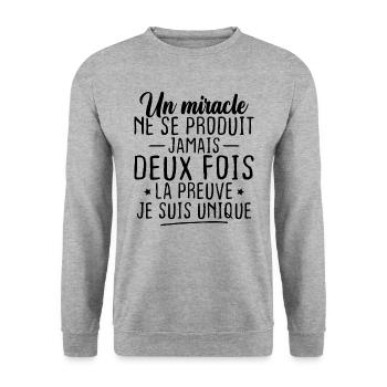 Un miracle ne se produit jamais deux fois - Sweat-shirt Unisexe - gris chiné - Devant - Alina (178cm) & Michal (187cm)
