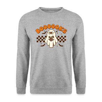 Halloween Bookworm Teacher Student Spirit Boooooks - Unisex Sweatshirt - salt & pepper - Front - Alina (178cm) & Michal (187cm)