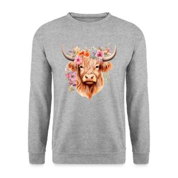 Vache Highland, Western, Vie à la ferme de campagne, Sud - Sweat-shirt Unisexe - gris chiné - Devant - Alina (178cm) & Michal (187cm)