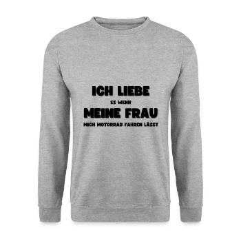 Ich liebe meine Frau - Motorrad fahren Biker - Unisex Pullover - Weißgrau meliert - Vorne - Alina (178cm) & Michal (187cm)