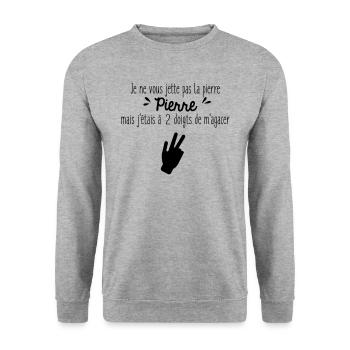 Je ne vous jette pas la pierre Pierre - Sweat-shirt Unisexe - gris chiné - Devant - Alina (178cm) & Michal (187cm)