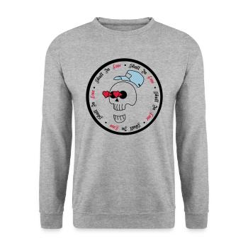 skull in love - halloweem - totenkopf - Unisex Pullover - Weißgrau meliert - Vorne - Alina (178cm) & Michal (187cm)