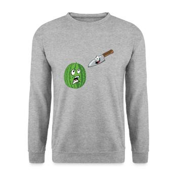 Wassermelone Comic - Unisex Pullover - Weißgrau meliert - Vorne - Alina (178cm) & Michal (187cm)