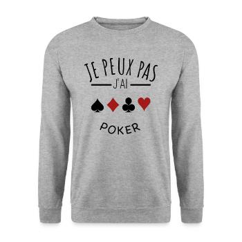je peux pas j’ai poker humour jeu de cartes - Sweat-shirt Unisexe - gris chiné - Devant - Alina (178cm) & Michal (187cm)