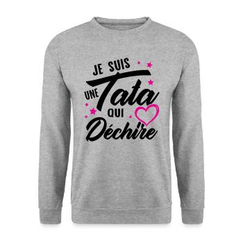 Je suis une tata qui déchire, Cadeau pour tata - Sweat-shirt Unisexe - gris chiné - Devant - Alina (178cm) & Michal (187cm)