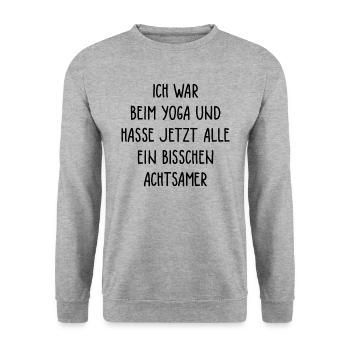 Ich war beim Yoga und ... - Unisex Pullover - Weißgrau meliert - Vorne - Alina (178cm) & Michal (187cm)
