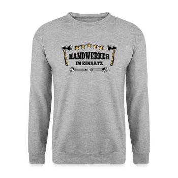 Handwerker im Einsatz Handwerk Mechatroniker Bau - Unisex Pullover - Weißgrau meliert - Vorne - Alina (178cm) & Michal (187cm)