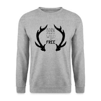 born wild free - Unisex Pullover - Weißgrau meliert - Vorne - Alina (178cm) & Michal (187cm)