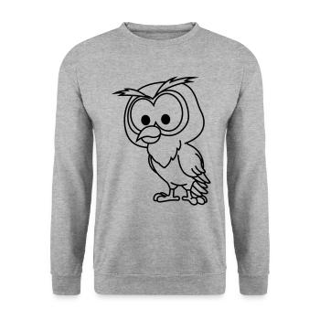 Eule Comic Tier - Unisex Pullover - Weißgrau meliert - Vorne - Alina (178cm) & Michal (187cm)