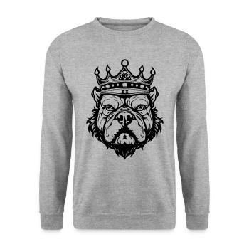 Bulldog Krone Hund König - Unisex Pullover - Weißgrau meliert - Vorne - Alina (178cm) & Michal (187cm)