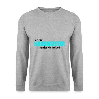 Hausmeister Geschenk Idee lustig Spruch Hauswart - Unisex Pullover - Weißgrau meliert - Vorne - Alina (178cm) & Michal (187cm)