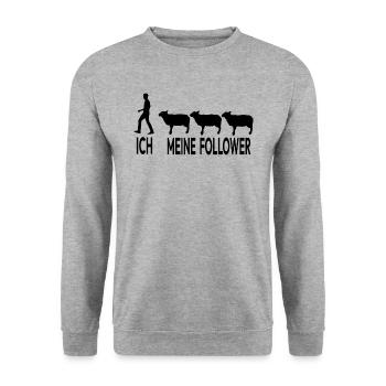 Ich Meine Follower Landwirt Bauer Schafzüchter - Unisex Pullover - Weißgrau meliert - Vorne - Alina (178cm) & Michal (187cm)