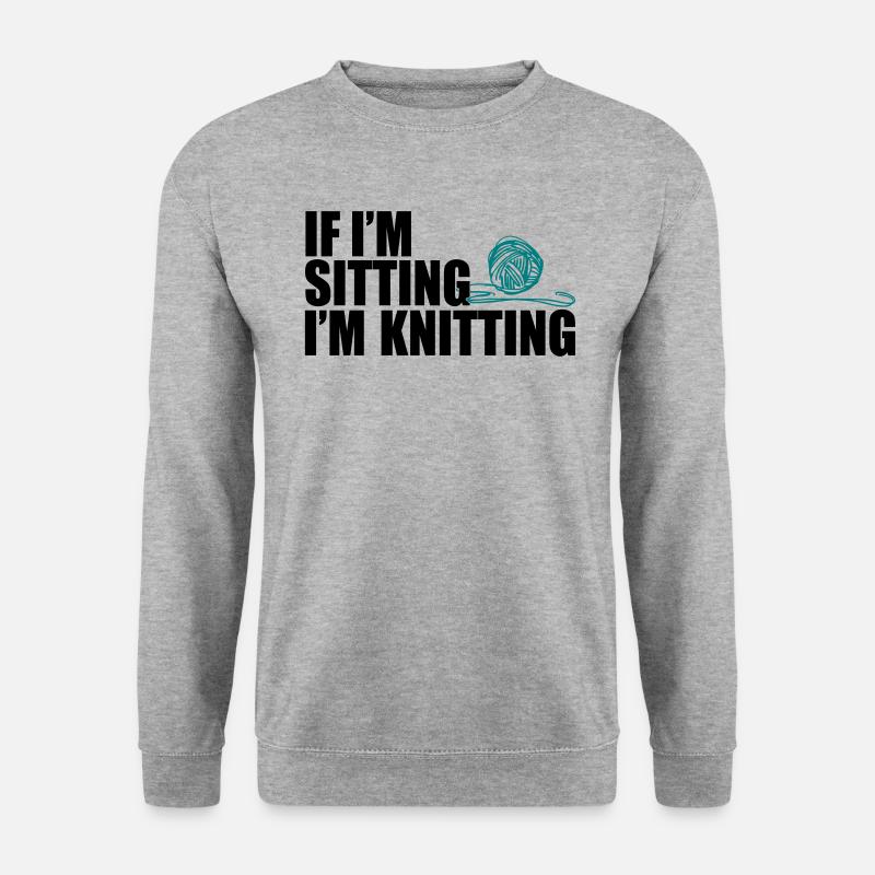 If I'm sitting, i'm knitting - stricken - Unisex Pullover - Weißgrau meliert