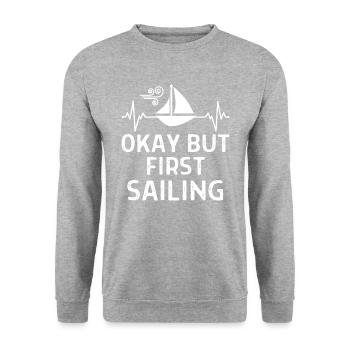 Seefahrer Segeln Seemann Capitän Geschenk Sprüche - Unisex Pullover - Weißgrau meliert - Vorne - Alina (178cm) & Michal (187cm)