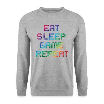 Gamer saying Eat Sleep Game Repeat - gift idea - Unisex Sweatshirt - salt & pepper - Front - Alina (178cm) & Michal (187cm)
