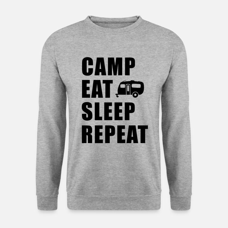 Camp Eat Sleep Repeat Wohnwagen in Schwarz - Unisex Pullover - Weißgrau meliert
