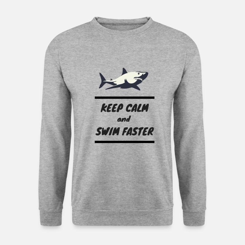 Keep calm and swim faster Geschenk Hai Fisch Shirt - Unisex Pullover - Weißgrau meliert