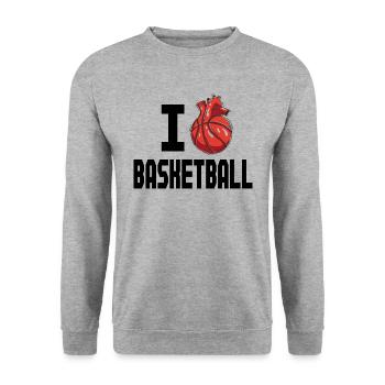 Ich Liebe Basketball Basketballer Geschenkidee - Unisex Pullover - Weißgrau meliert - Vorne - Alina (178cm) & Michal (187cm)