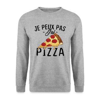 Je peux pas j'ai pizza - Sweat-shirt Unisexe - gris chiné - Devant - Alina (178cm) & Michal (187cm)