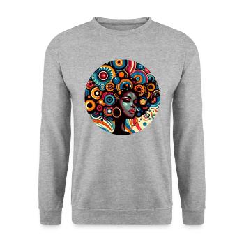 Inspiration im Afro-Stil, Explosion der Farben - Unisex Pullover - Weißgrau meliert - Vorne - Alina (178cm) & Michal (187cm)