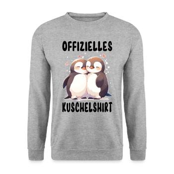 Offizielles Kuschelshirt Pinguine Liebe Herz Süß - Unisex Pullover - Weißgrau meliert - Vorne - Alina (178cm) & Michal (187cm)