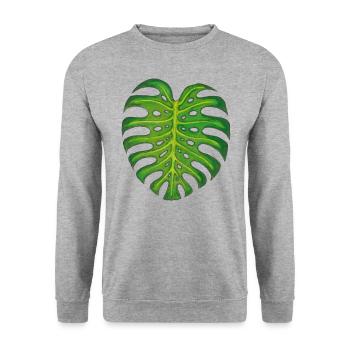 Monstera / Blatt - Unisex Pullover - Weißgrau meliert - Vorne - Alina (178cm) & Michal (187cm)