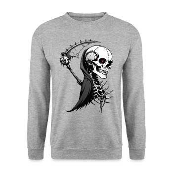 Crâne de la mort // Mort du crâne // Faucheuse FS0113 - Sweat-shirt Unisexe - gris chiné - Devant - Alina (178cm) & Michal (187cm)
