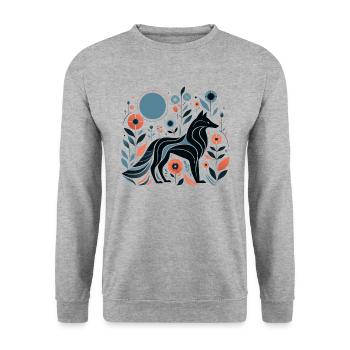 Floraler Wolf - Unisex Pullover - Weißgrau meliert - Vorne - Alina (178cm) & Michal (187cm)