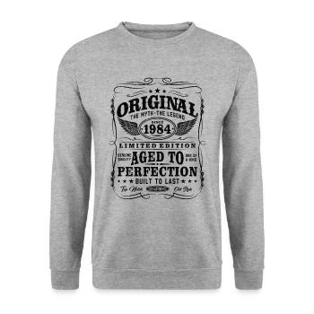 1984 Vintage Born Vintage Rétro Anniversaire - Sweat-shirt Unisexe - gris chiné - Devant - Alina (178cm) & Michal (187cm)